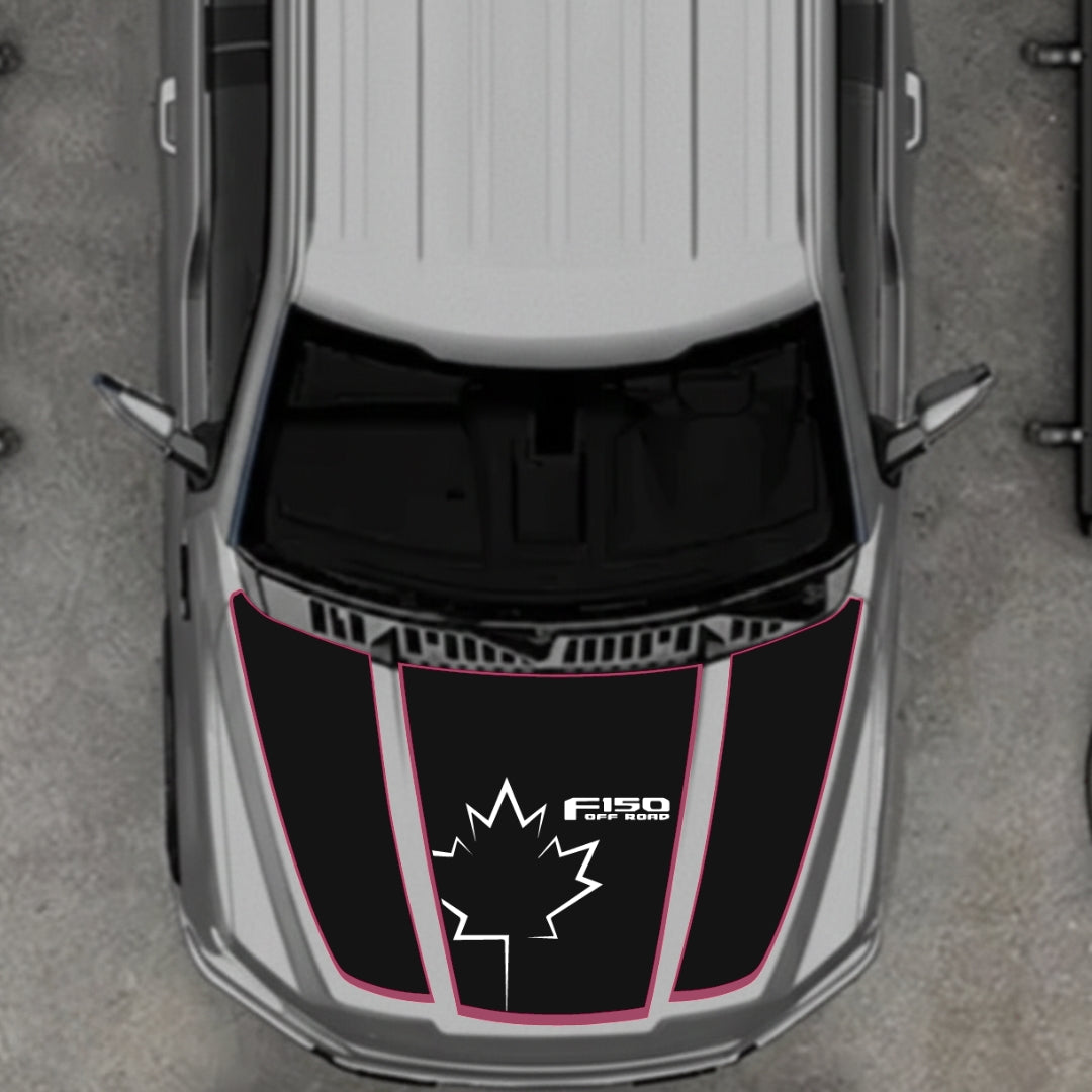 Hood Panel Decal/Sticker - Canada Style 2 - Cut - Border Graphic Kit - For Ford F-150 2020-2026 - Premium Vinyl