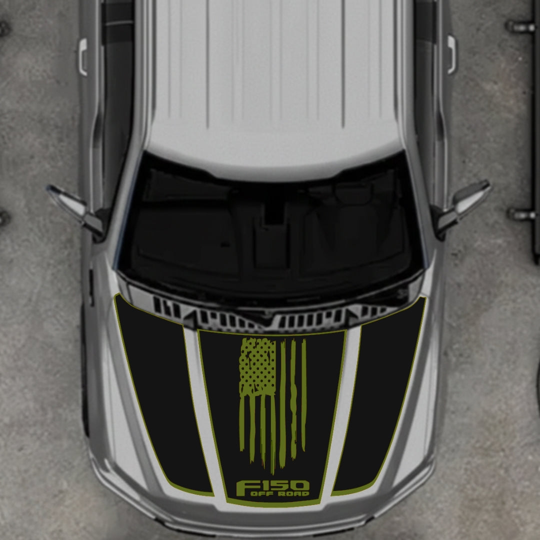 Hood Panel Decal/Sticker - USA Style 3 - Border Graphic Kit - For Ford F-150 2020-2026 - Premium Vinyl