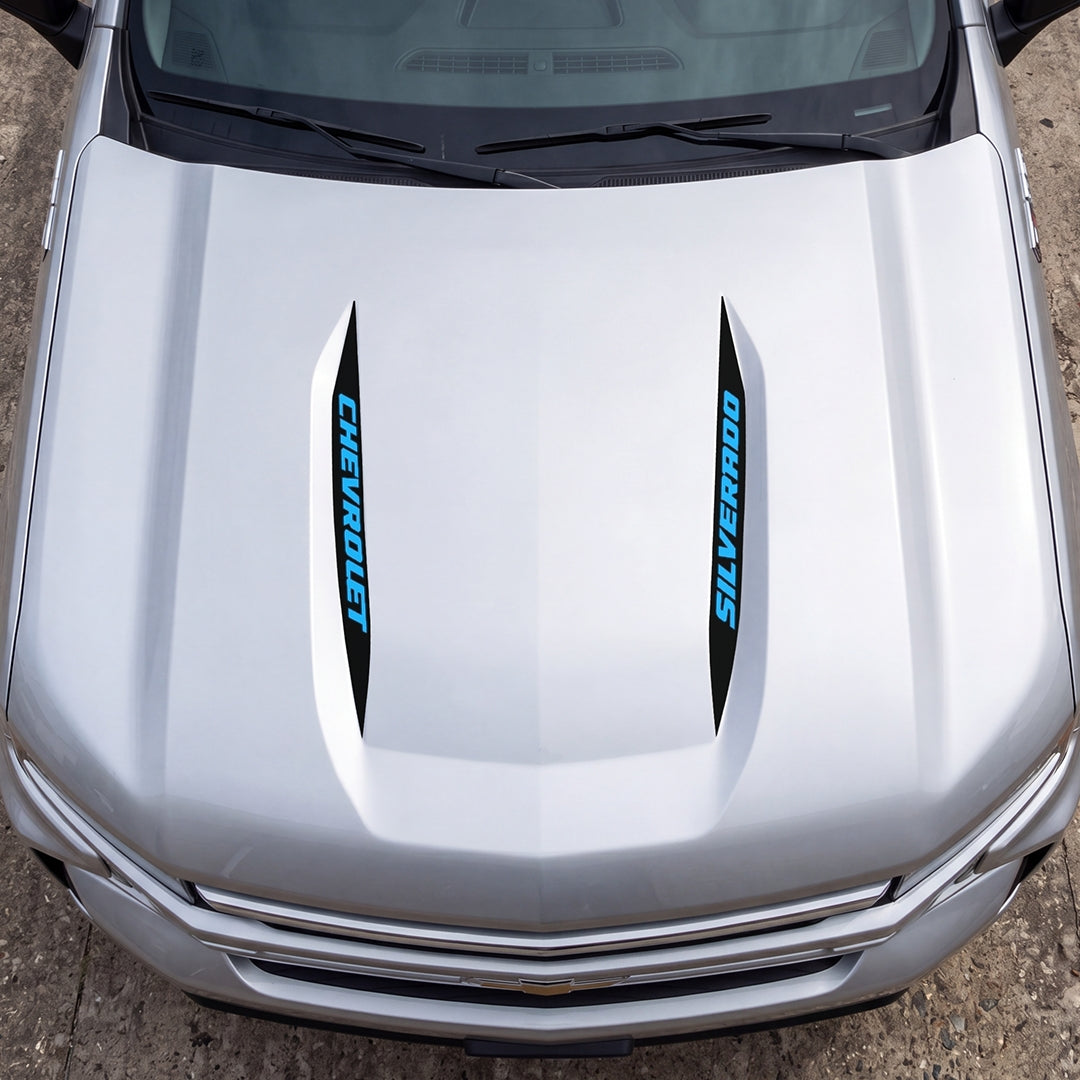 Hood Panel Decal/Sticker - Double Sided Stripes Style 2 Graphic Decal Graphic Kit - For Chevrolet Silverado 2019-2024 - Premium Vinyl