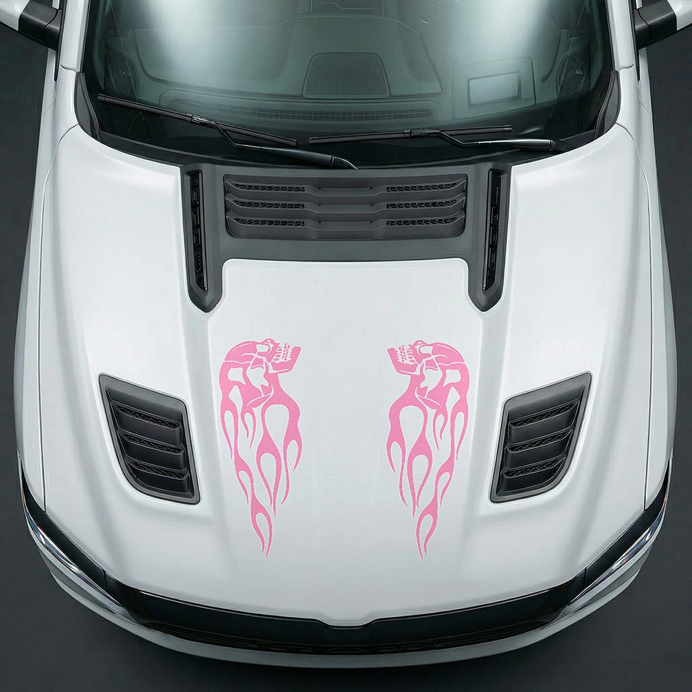 Hood Panel Decal/Sticker - Fiery Skulls Custom U-Shape - Cut Graphic Kit - For Dodge Ram 2019-2025 - Premium Vinyl
