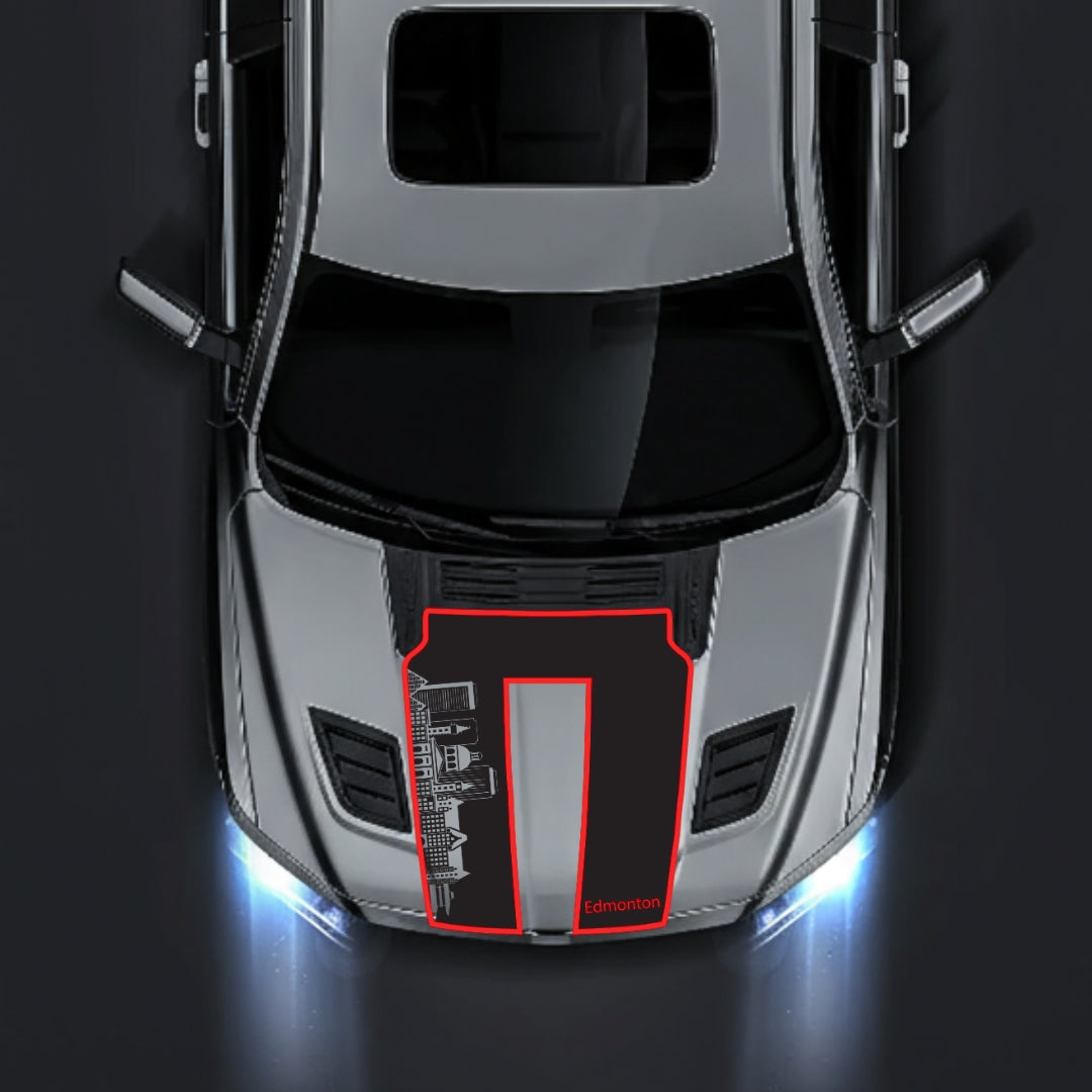 Hood Panel Decal/Sticker - Edmonton Skyline - Cut - Border Graphic Kit - For Dodge RAM 1500 2019-2025 - Premium Vinyl