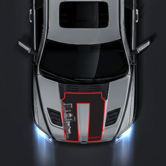 Hood Panel Decal/Sticker - Edmonton Skyline - Cut - Border Graphic Kit - For Dodge RAM 1500 2019-2025 - Premium Vinyl