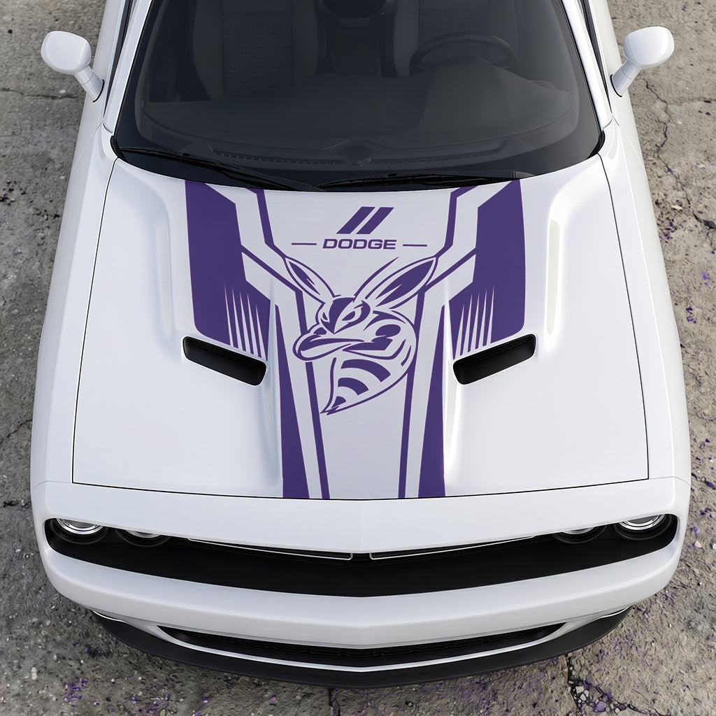 Hood Panel Decal/Sticker - Scat Pack Angry Bee Aerodynamic - Dual-Wing Performance Series Graphic Kit - For Dodge Challenger 2015-2024 - Premium Vinyl