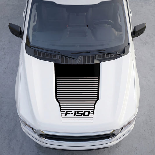 Hood Panel Decal/Sticker - Speedline Fade Hood Decal Wrap – Solid Center Shield with Horizontal Louver Stripe Grille Graphic Kit - For Ford F-150 F150 2015-2020 - Premium Vinyl