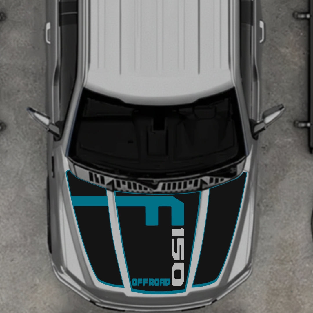 Hood Panel Decal/Sticker - Stlye 5 - Cut - Border Graphic Kit - For Ford F-150 2020-2026 - Premium Vinyl