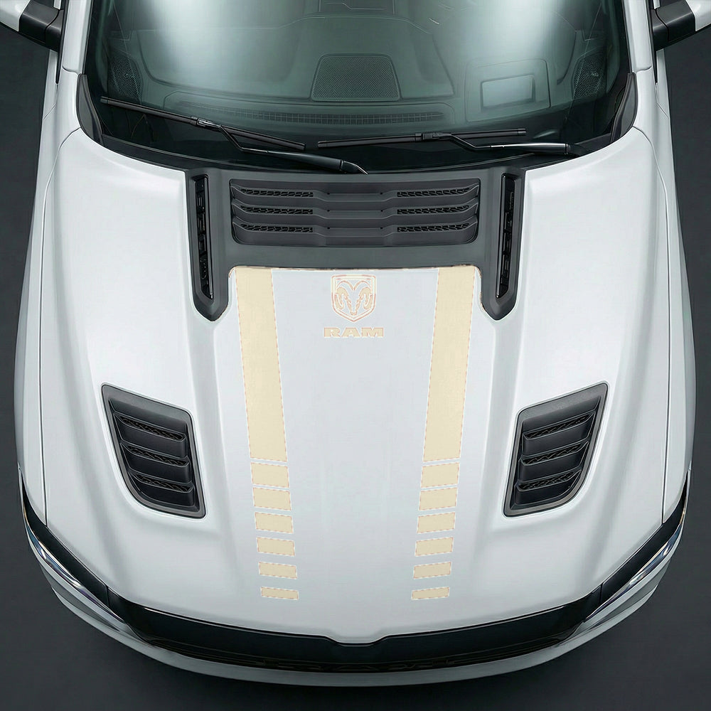 Hood Panel Decal/Sticker - Sport Strobe V-Stripes with Center RAM Logo - Cut Graphic Kit - For Dodge Ram 2019-2025 - Premium Vinyl