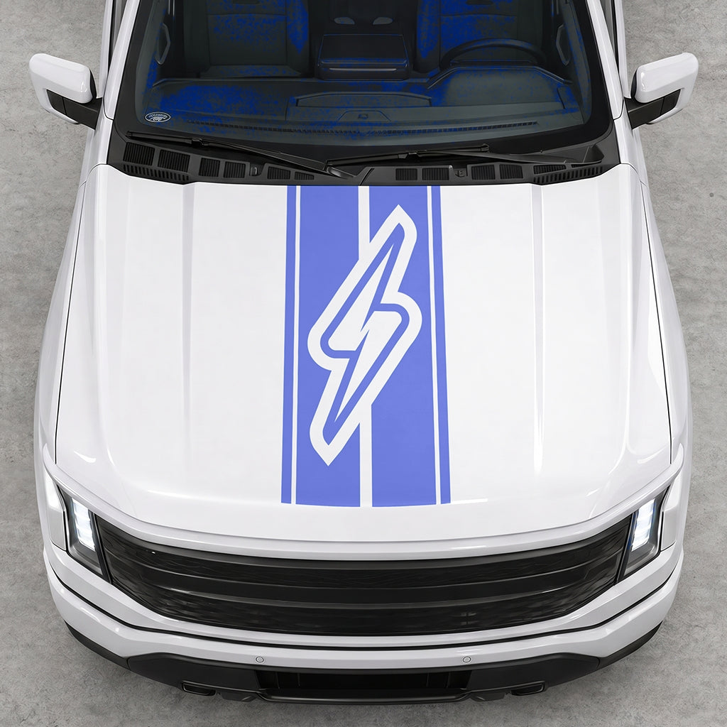 Hood Panel Decal/Sticker - Triple Stripes Electric Graphic Decal Graphic Kit - For FORD F-150 2015-2020 - Premium Vinyl