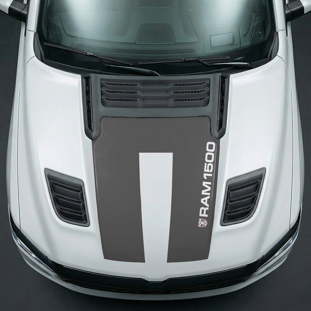 Hood Panel Decal/Sticker - Sleek Vertical RAM 1500 Text & Logo Minimalist Graphic Kit - For Dodge Ram 2019-2025 - Premium Vinyl