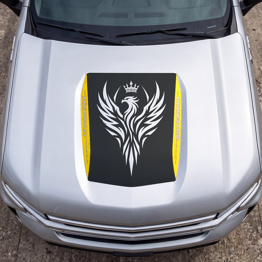 Hood Panel Decal/Sticker - Crowned Phoenix Graphic Decal Graphic Kit - For Chevrolet Silverado 2019-2024 - Premium Vinyl