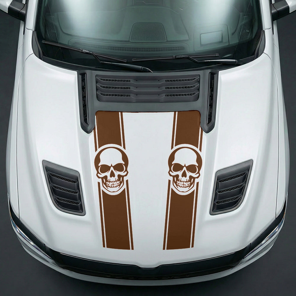 Hood Panel Decal/Sticker - Sinister Skull Racing Stripes Graphic Kit - For Dodge Ram 2019-2025 - Premium Vinyl