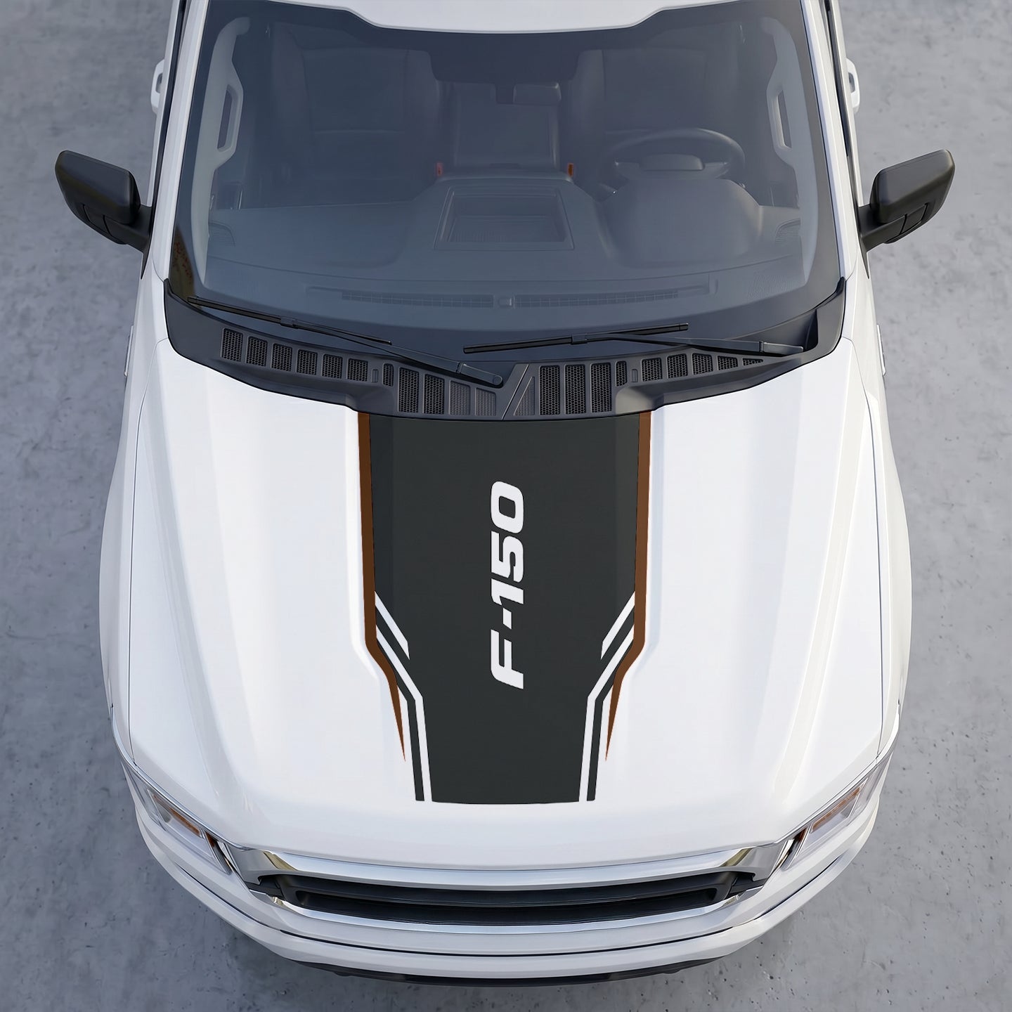 Hood Panel Decal/Sticker - Sport Tech Hood Decal Wrap – Matte Black Center Shield with Slanted Logo & Angled Speed Stripes Graphic Kit - For Ford F-150 F150 2015-2020 - Premium Vinyl