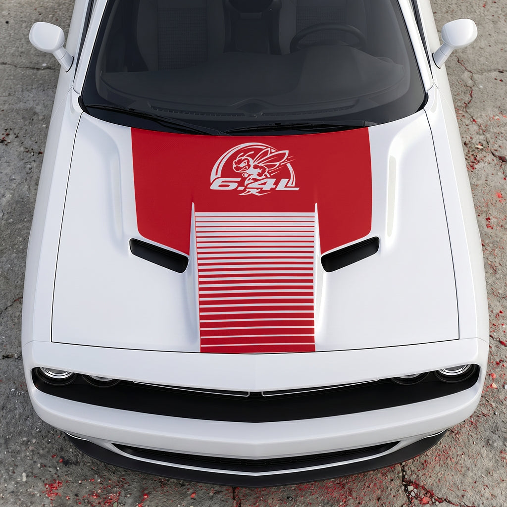 Hood Panel Decal/Sticker - Scat Pack 6.4L Bee Heritage Stripe - Custom Precision Cut Vinyl Overlay Graphic Kit - For Dodge Challenger 2015-2024 - Premium Vinyl