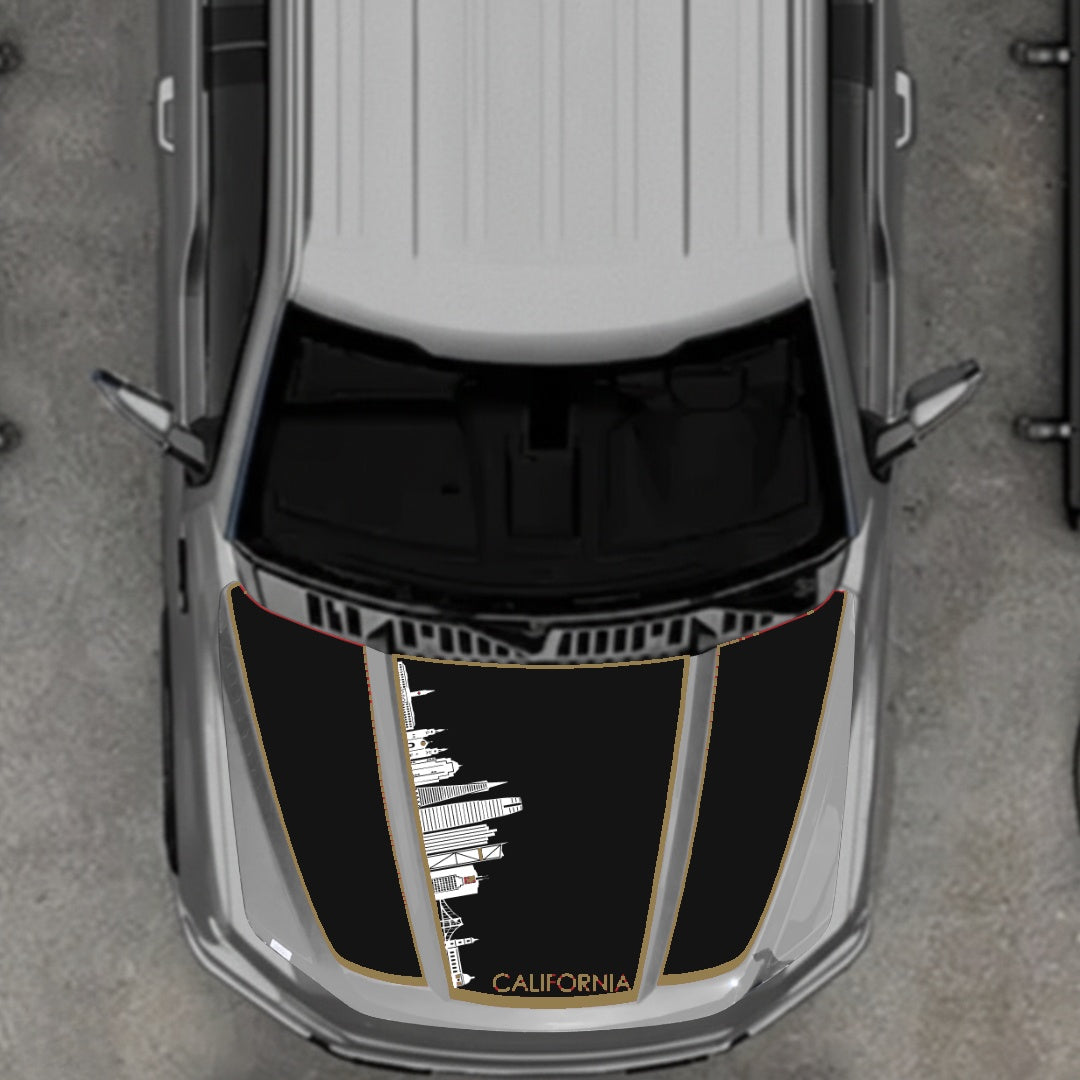 Hood Panel Decal/Sticker - California Skyline - Cut - Border Graphic Kit - For Ford F-150 2020-2026 - Premium Vinyl
