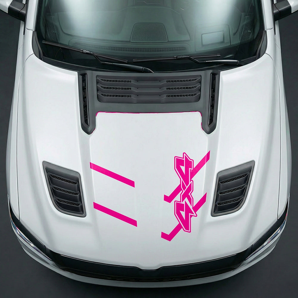 Hood Panel Decal/Sticker - Bold 4x4 Geometric Chevron - Cut Graphic Kit - For Dodge Ram 2019-2025 - Premium Vinyl