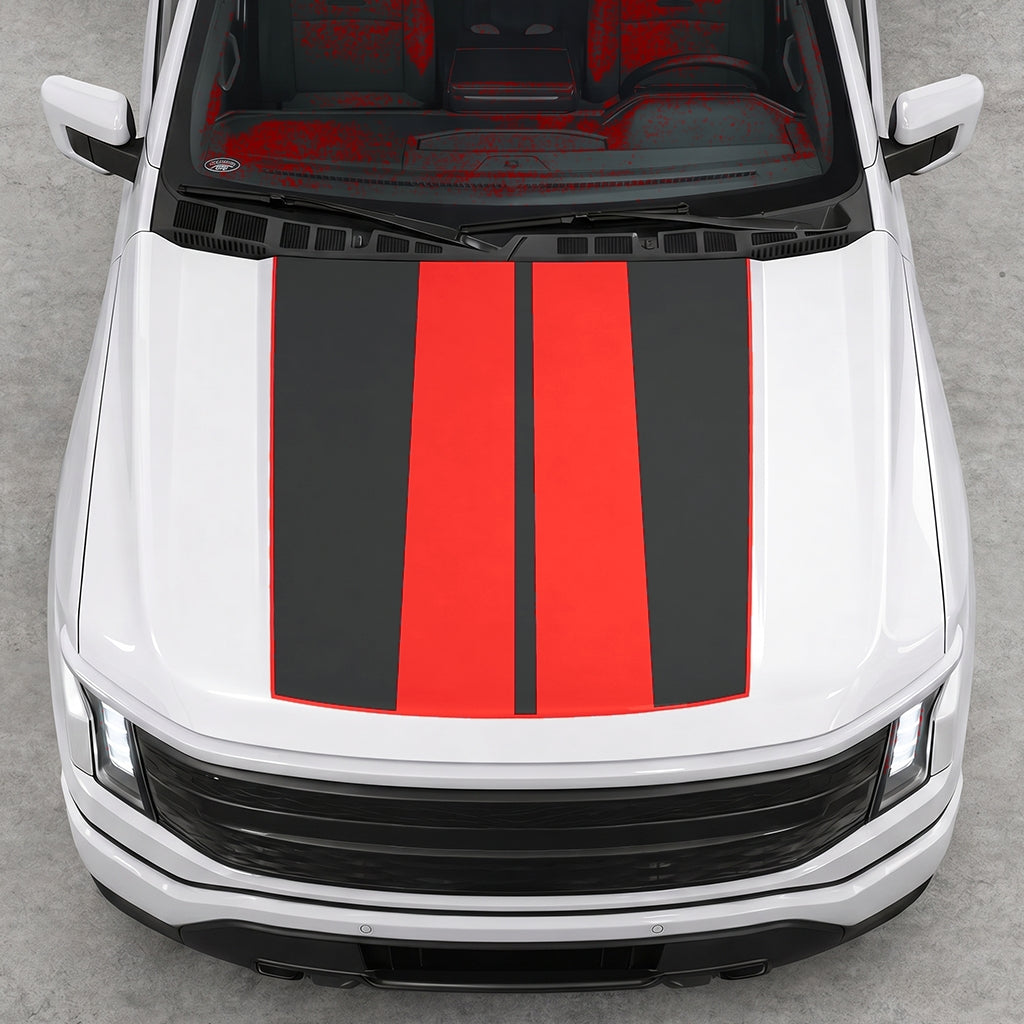 Hood Panel Decal/Sticker - Double Stripes Graphic Decal Graphic Kit - For FORD F-150 2015-2020 - Premium Vinyl