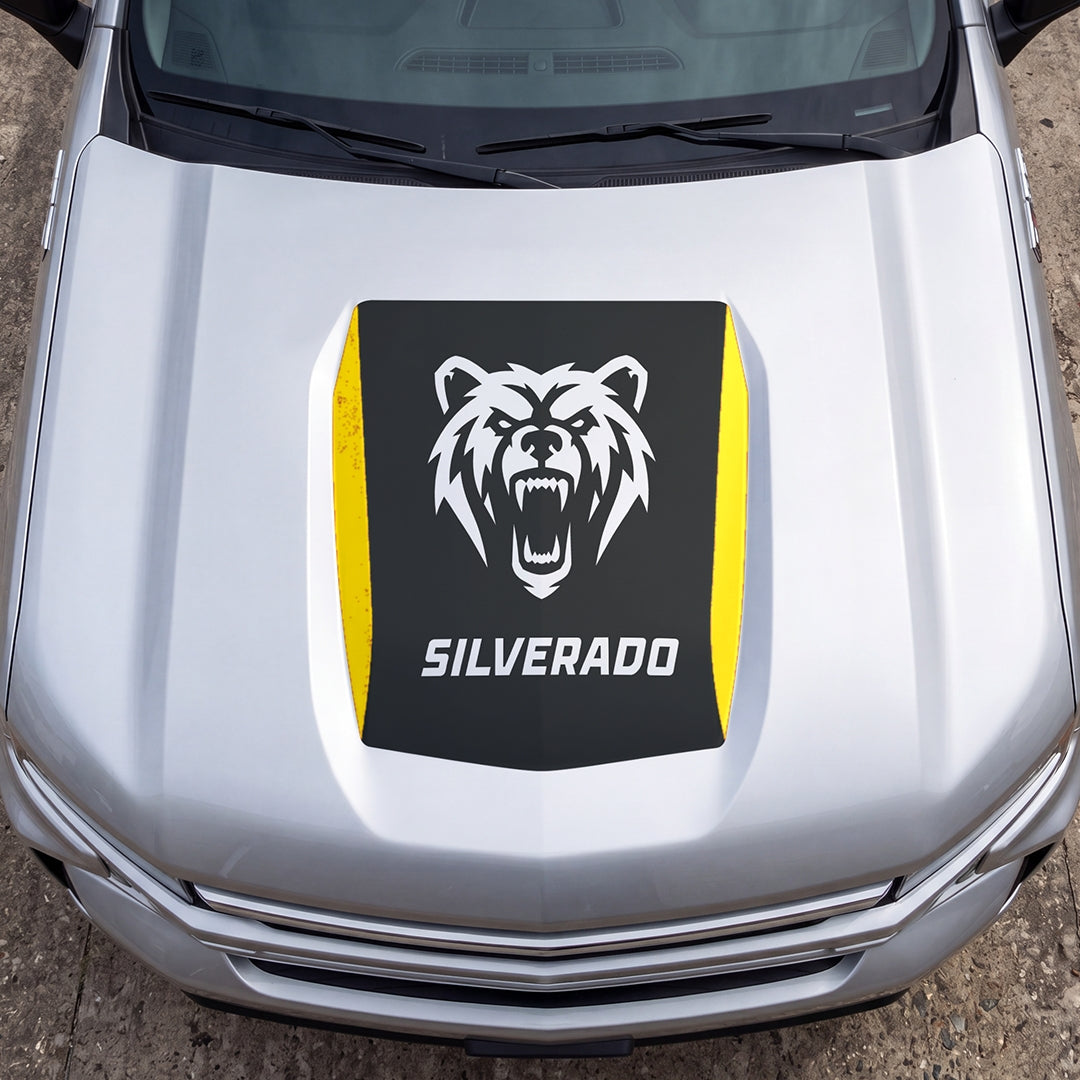 Hood Panel Decal/Sticker - Aggressive Bear Face Graphic Decal Graphic Kit - For Chevrolet Silverado 2019-2024 - Premium Vinyl