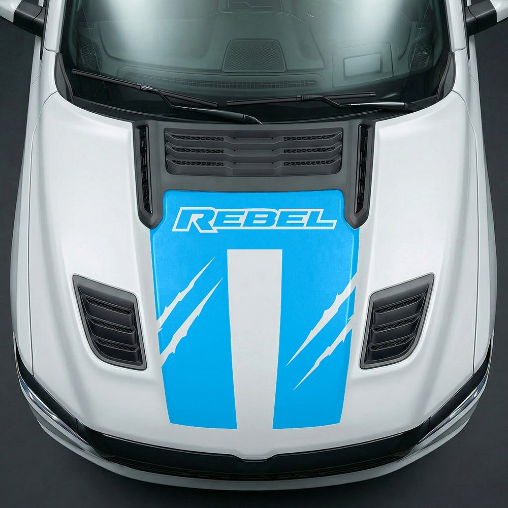 Hood Panel Decal/Sticker - Dodge RAM Rebel Claw Scratch U-Shape Stripe Graphic Kit - For Dodge Ram 2019-2025 - Premium Vinyl