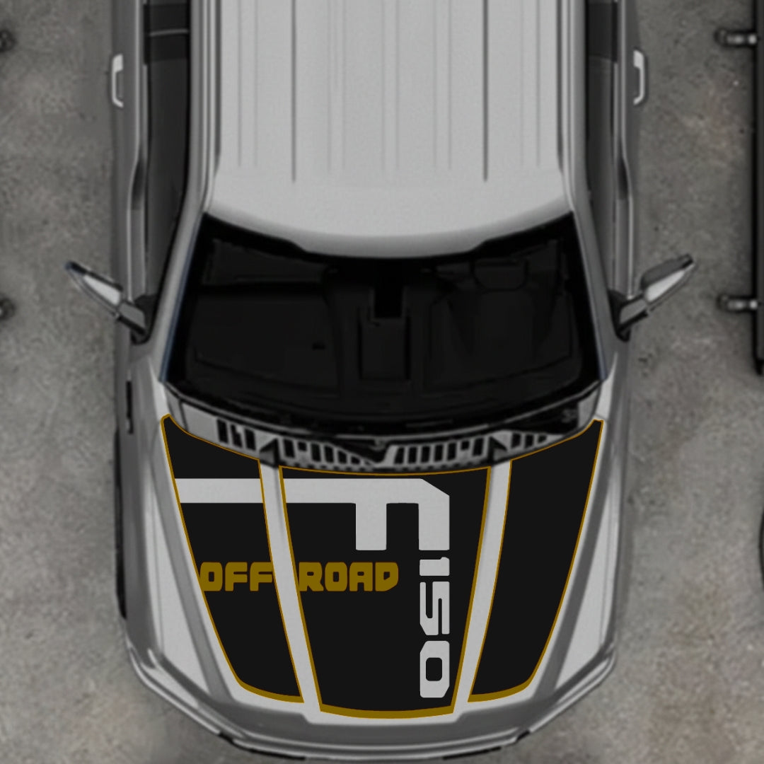Hood Panel Decal/Sticker - Style 6 - Cut - Border Graphic Kit - For Ford F-150 2020-2026 - Premium Vinyl