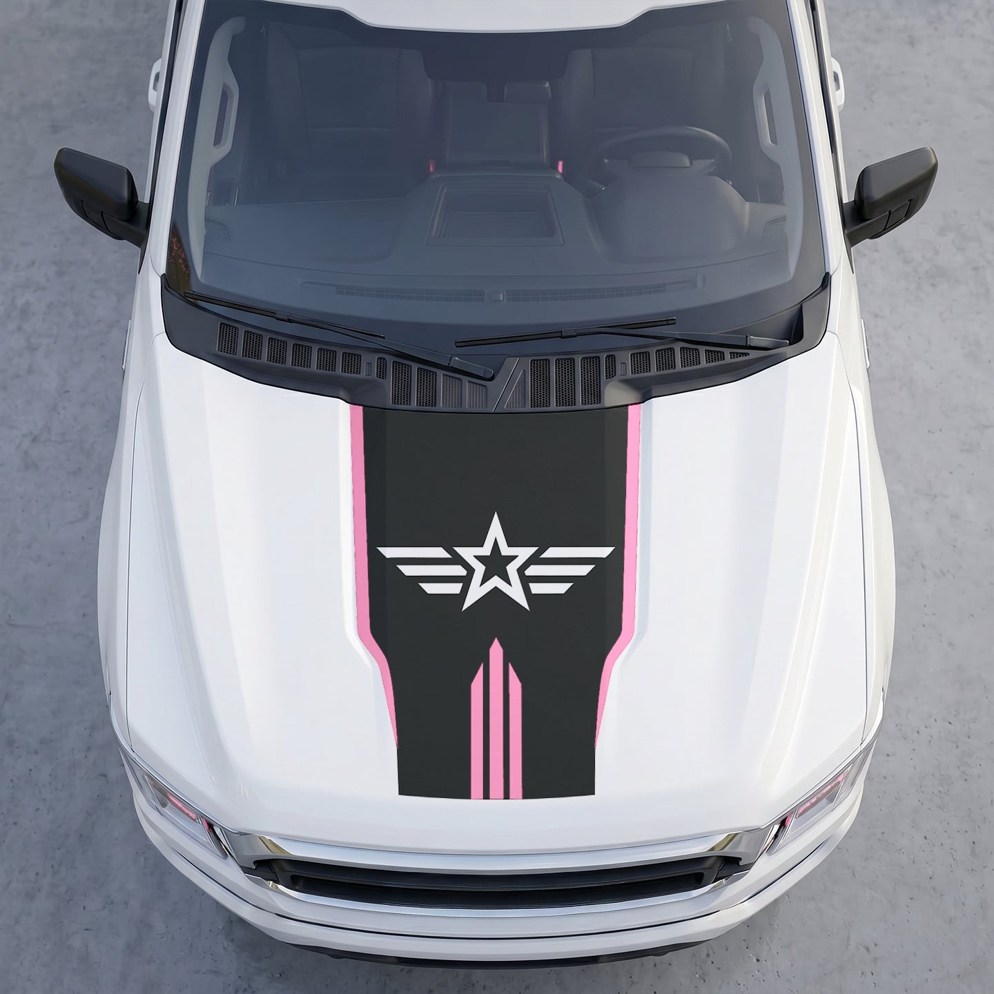 Hood Panel Decal/Sticker - Military Star & Wings Hood Decal – Tactical Aviation Emblem Vinyl Wrap with Center Hash Stripes Graphic Kit - For Ford F-150 F150 2015-2020 - Premium Vinyl