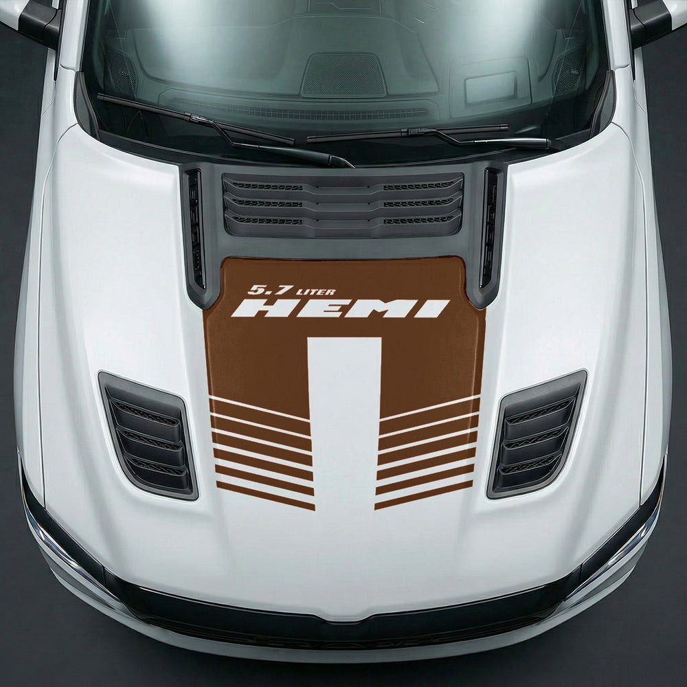 Hood Panel Decal/Sticker - Aggressive 5.7L HEMI Slotted Strobe Graphic Kit - For Dodge Ram 2019-2025 - Premium Vinyl