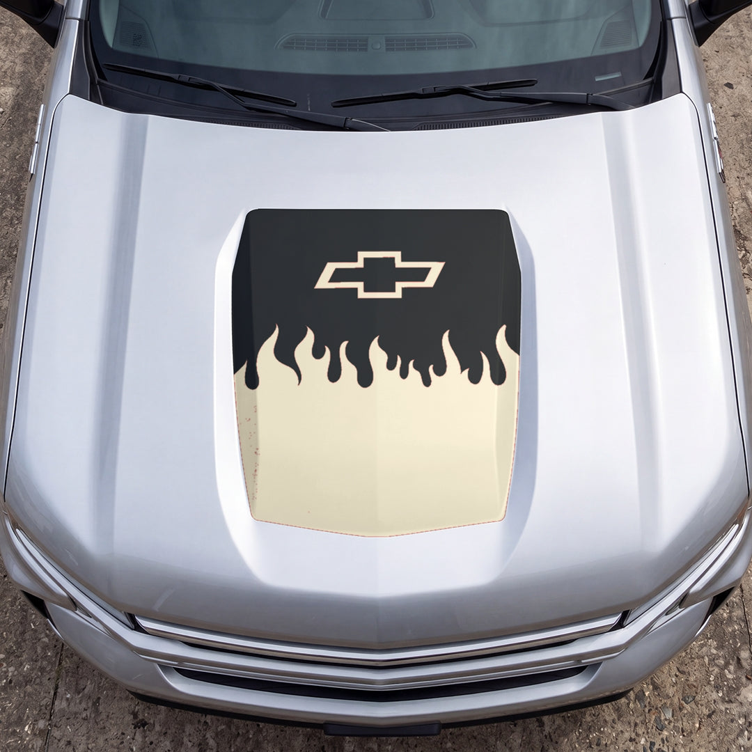 Hood Panel Decal/Sticker - Burning Flames Graphic Decal Graphic Kit - For Chevrolet Silverado 2019-2024 - Premium Vinyl