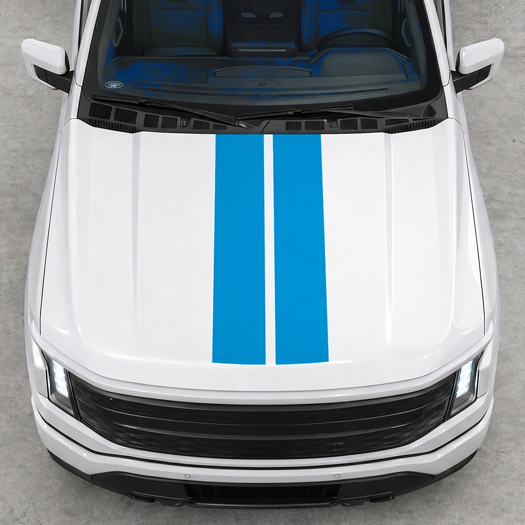 Hood Panel Decal/Sticker - Cut Double Stripes Graphic Decal Graphic Kit - For FORD F-150 2015-2020 - Premium Vinyl