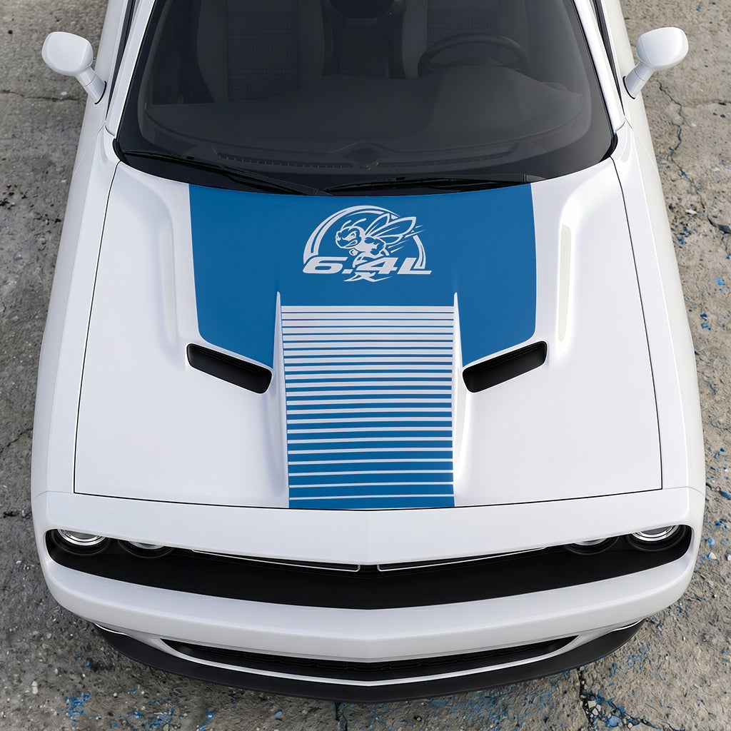 Hood Panel Decal/Sticker - Scat Pack 6.4L Bee Heritage Stripe - Custom Precision Cut Vinyl Overlay Graphic Kit - For Dodge Challenger 2015-2024 - Premium Vinyl
