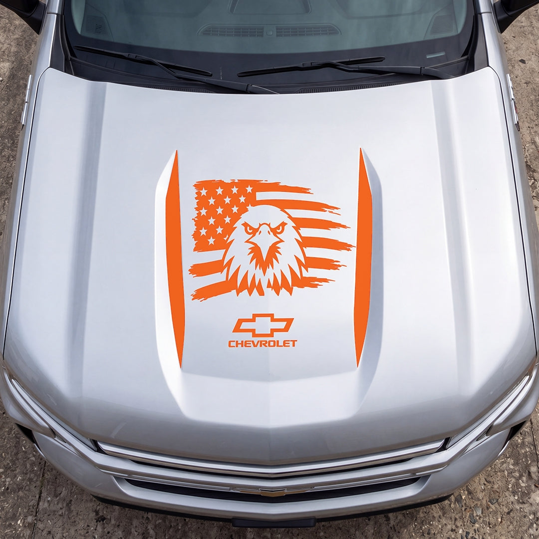 Hood Panel Decal/Sticker - American Facing Eagle Graphic Decal Graphic Kit - For Chevrolet Silverado 2019-2024 - Premium Vinyl