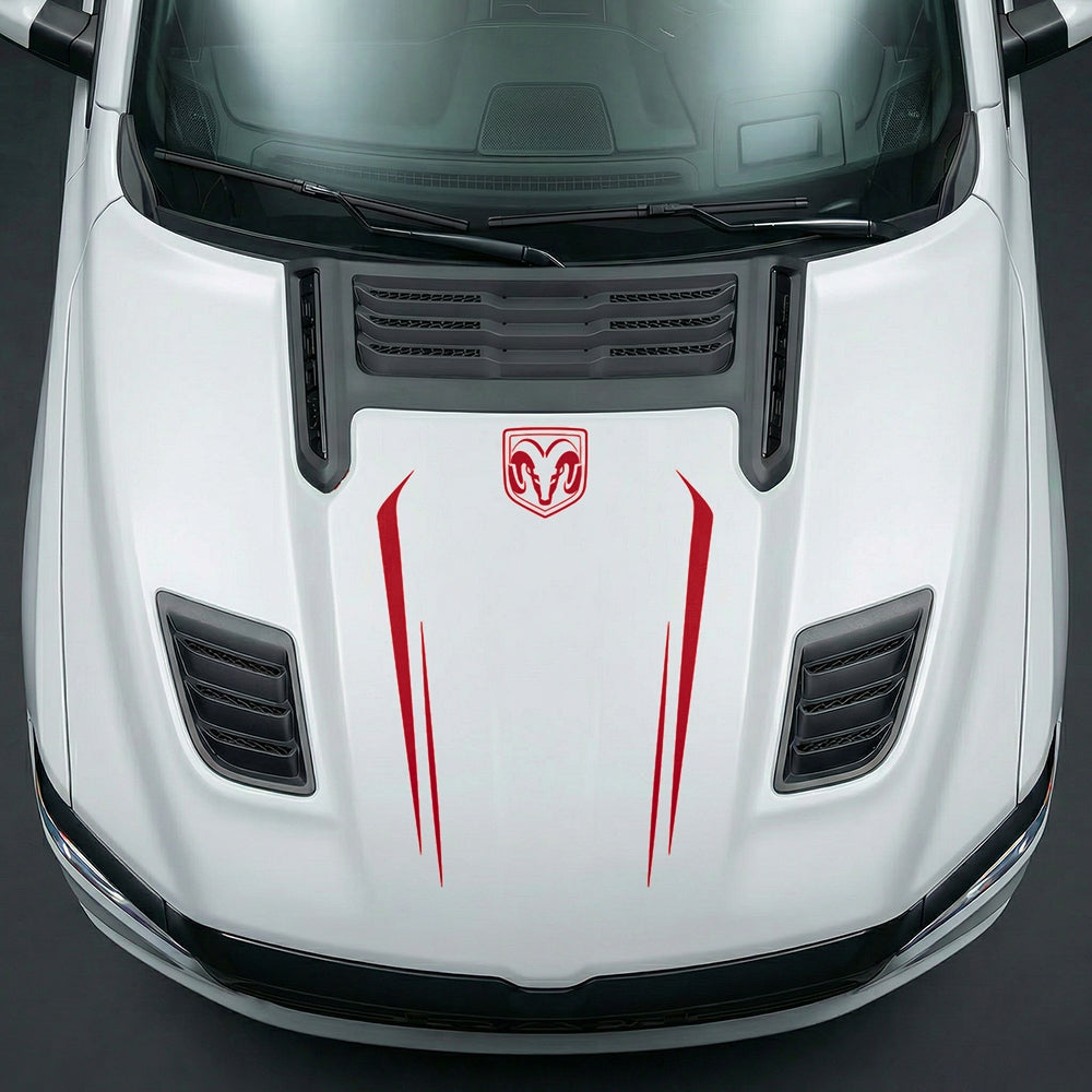 Hood Panel Decal/Sticker - Sleek Spear Cutout U-Shape with RAM Logo - Cut Graphic Kit - For Dodge Ram 2019-2025 - Premium Vinyl