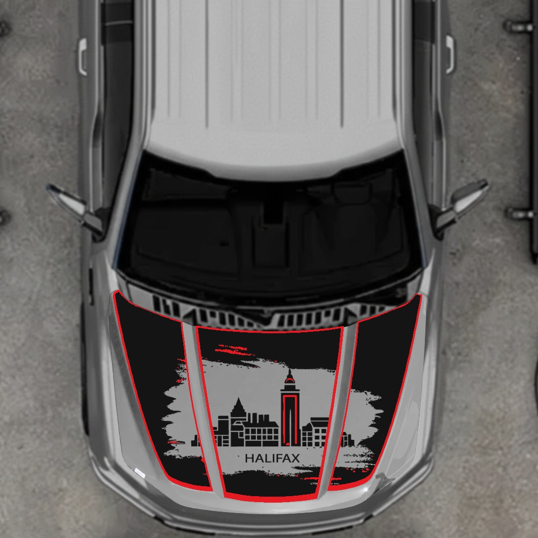 Hood Panel Decal/Sticker - Halifax - Cut - Border Graphic Kit - For Ford F-150 2020-2026 - Premium Vinyl