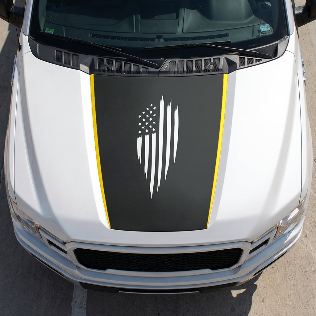 Hood Panel Decal/Sticker - Scratched America Flag Graphic Decal Graphic Kit - For Ford F-150 2015-2020 - Premium Vinyl