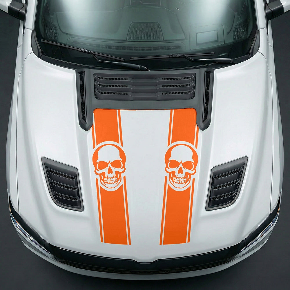 Hood Panel Decal/Sticker - Sinister Skull Racing Stripes Graphic Kit - For Dodge Ram 2019-2025 - Premium Vinyl