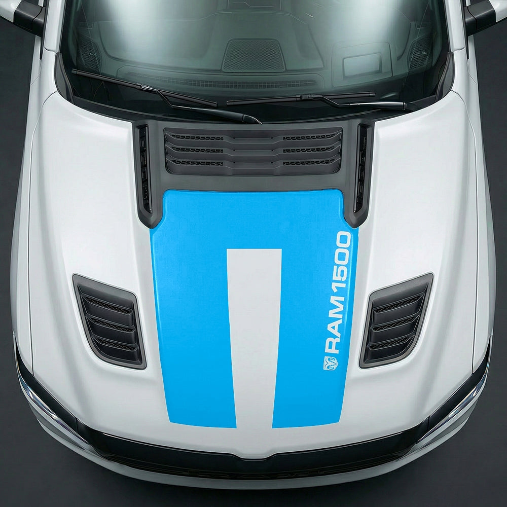 Hood Panel Decal/Sticker - Sleek Vertical RAM 1500 Text & Logo Minimalist Graphic Kit - For Dodge Ram 2019-2025 - Premium Vinyl