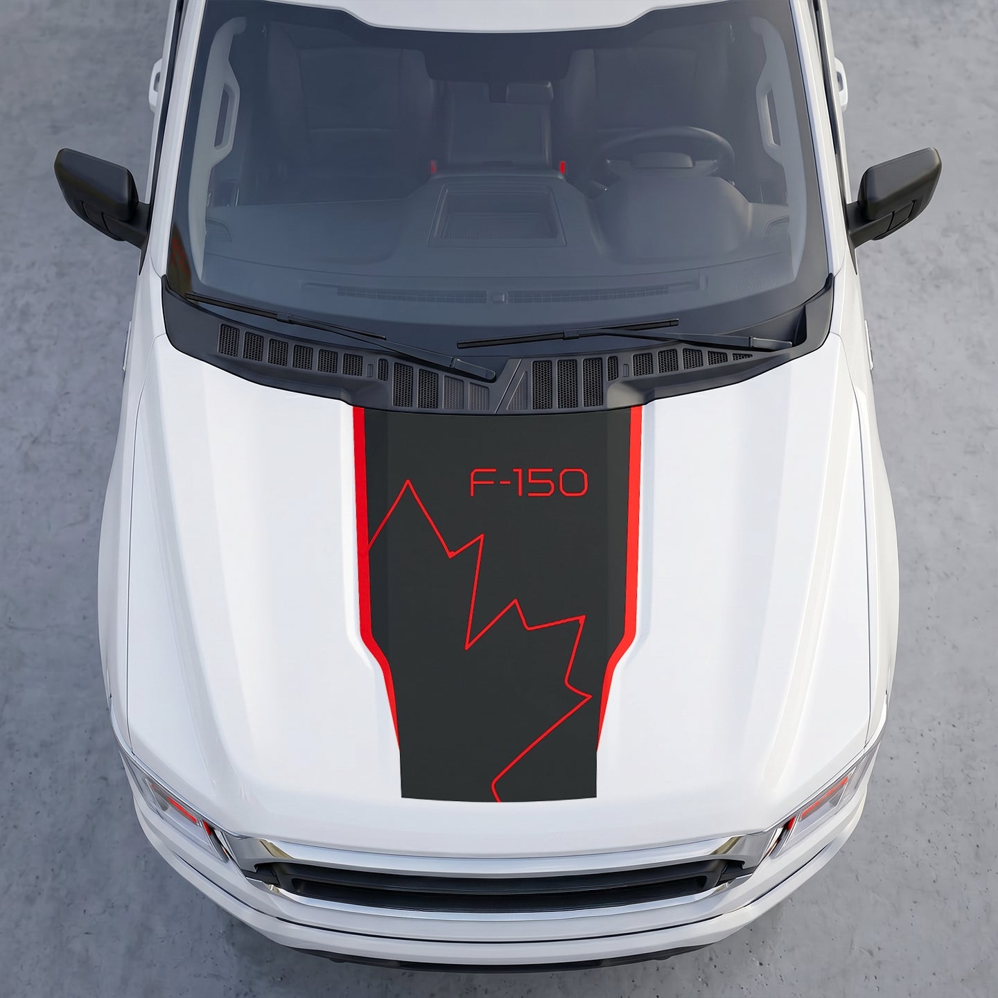 Hood Panel Decal/Sticker - Distressed Maple Leaf Hood Decal – Minimalist Line Canada Flag Graphic Graphic Kit - For Ford F-150 F150 2015-2020 - Premium Vinyl
