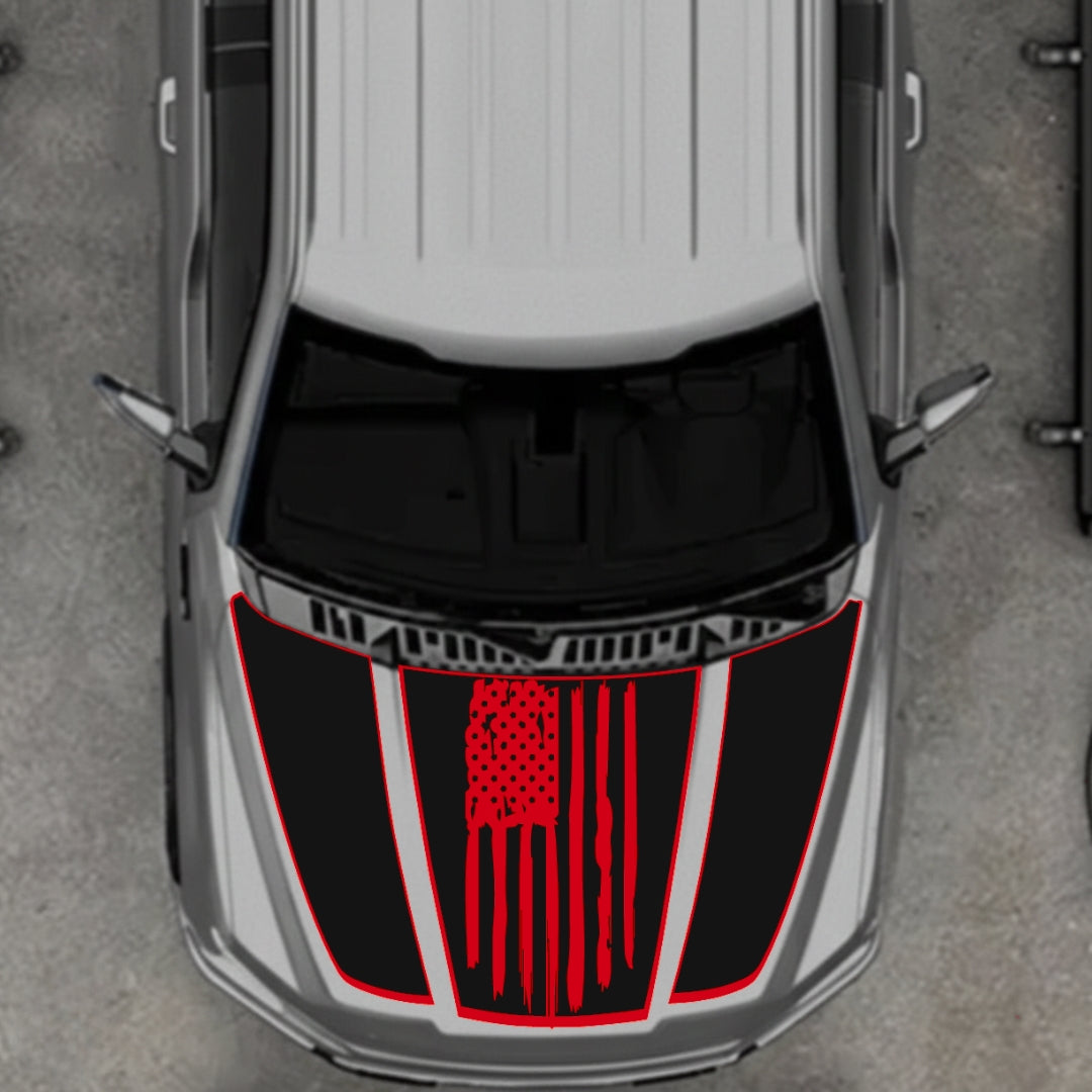 Hood Panel Decal/Sticker - USA Style 1 - Border Graphic Kit - For Ford F-150 2020-2026 - Premium Vinyl