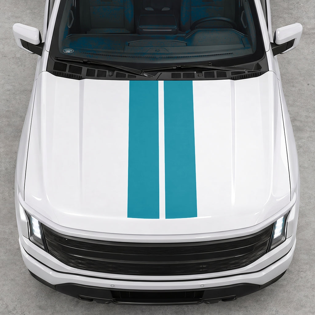 Hood Panel Decal/Sticker - Cut Double Stripes Graphic Decal Graphic Kit - For FORD F-150 2015-2020 - Premium Vinyl