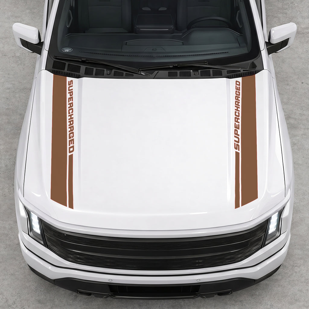 Hood Panel Decal/Sticker - Double Side SuperCharged Graphic Decal Graphic Kit - For Ford F-150 2015-2020 - Premium Vinyl