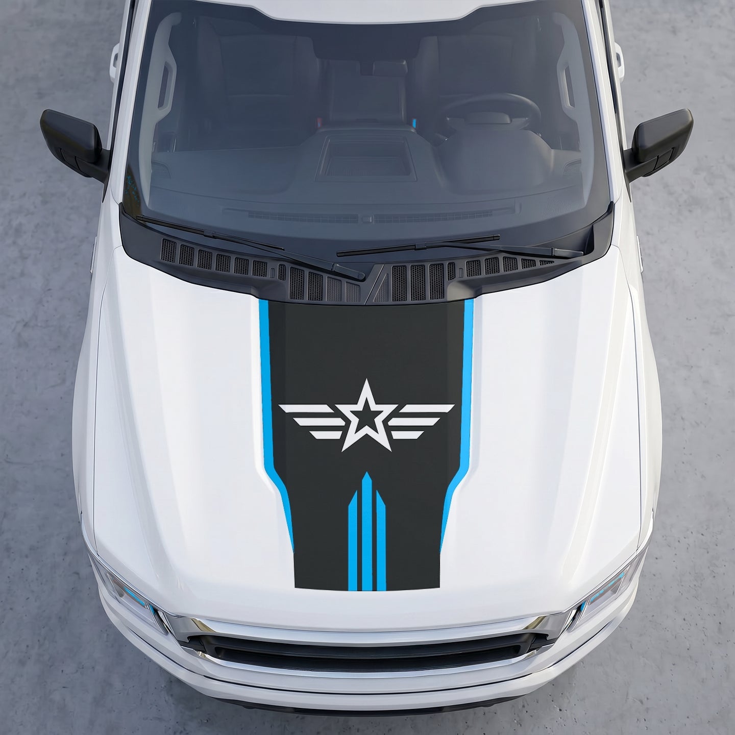 Hood Panel Decal/Sticker - Military Star & Wings Hood Decal – Tactical Aviation Emblem Vinyl Wrap with Center Hash Stripes Graphic Kit - For Ford F-150 F150 2015-2020 - Premium Vinyl