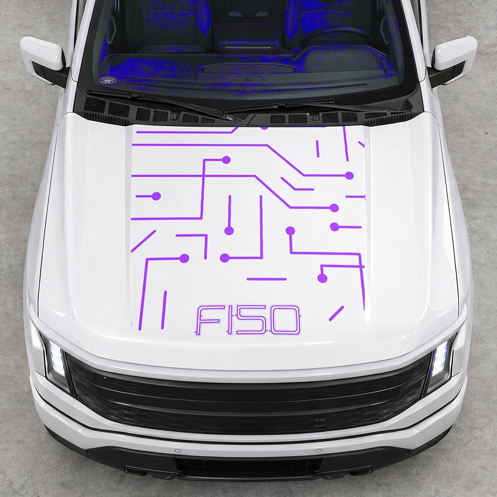 Hood Panel Decal/Sticker - Cut Electric Circuit Graphic Decal Graphic Kit - For FORD F-150 2015-2020 - Premium Vinyl