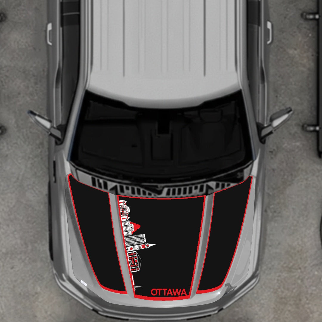 Hood Panel Decal/Sticker - Ottawa Skyline - Cut - Border Graphic Kit - For Ford F-150 2020-2026 - Premium Vinyl