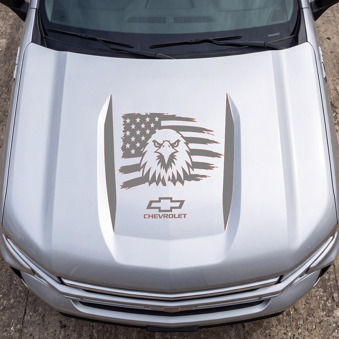 Hood Panel Decal/Sticker - American Facing Eagle Graphic Decal Graphic Kit - For Chevrolet Silverado 2019-2024 - Premium Vinyl