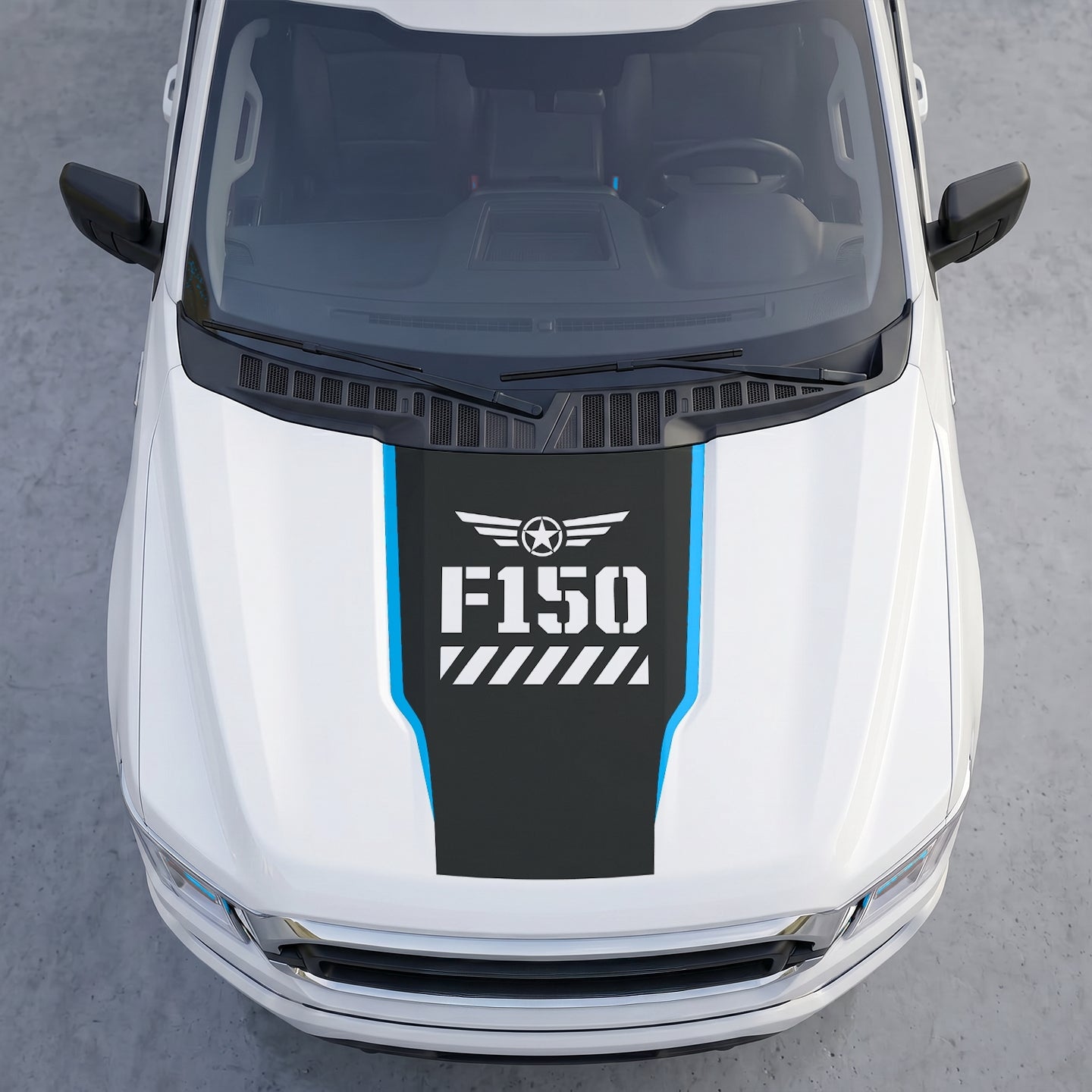 Hood Panel Decal/Sticker - Military Shield Hood Decal – Star Wings Emblem Vinyl Wrap Graphic Kit - For Ford F-150 F150 2015-2020 - Premium Vinyl