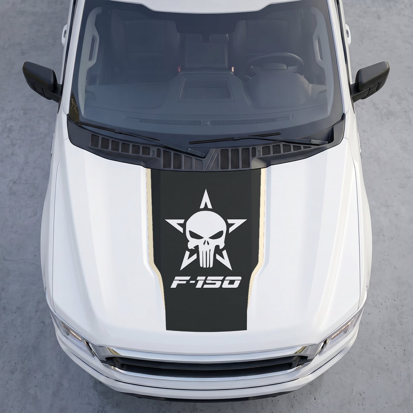 Hood Panel Decal/Sticker - Matte Black Hood Decal Wrap – Tactical Star & Skull Graphic Kit - For Ford F-150 F150 2015-2020 - Premium Vinyl