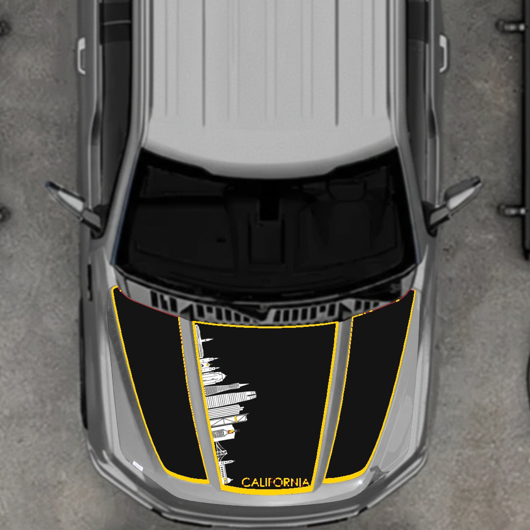 Hood Panel Decal/Sticker - California Skyline - Cut - Border Graphic Kit - For Ford F-150 2020-2026 - Premium Vinyl