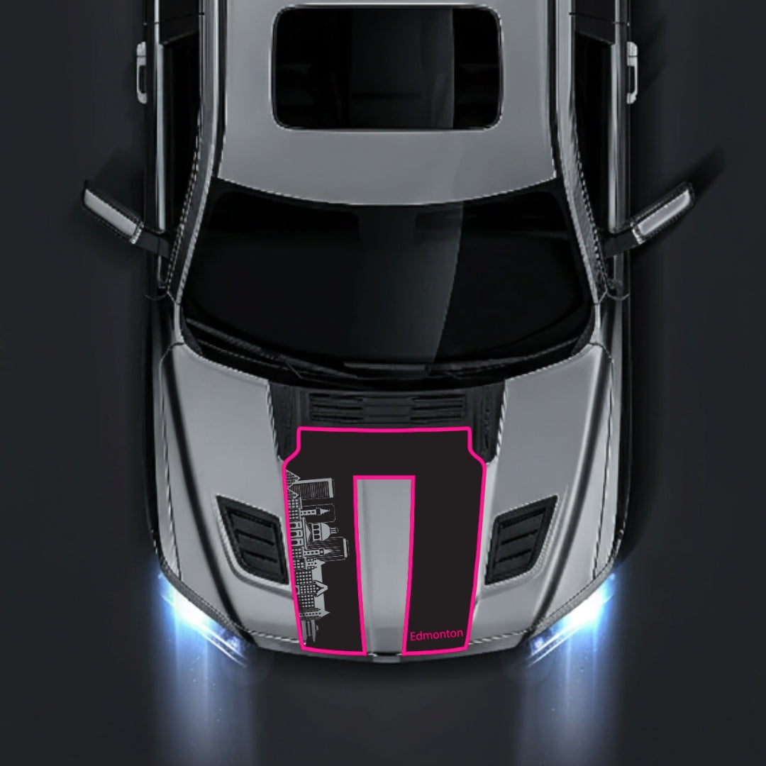 Hood Panel Decal/Sticker - Edmonton Skyline - Cut - Border Graphic Kit - For Dodge RAM 1500 2019-2025 - Premium Vinyl