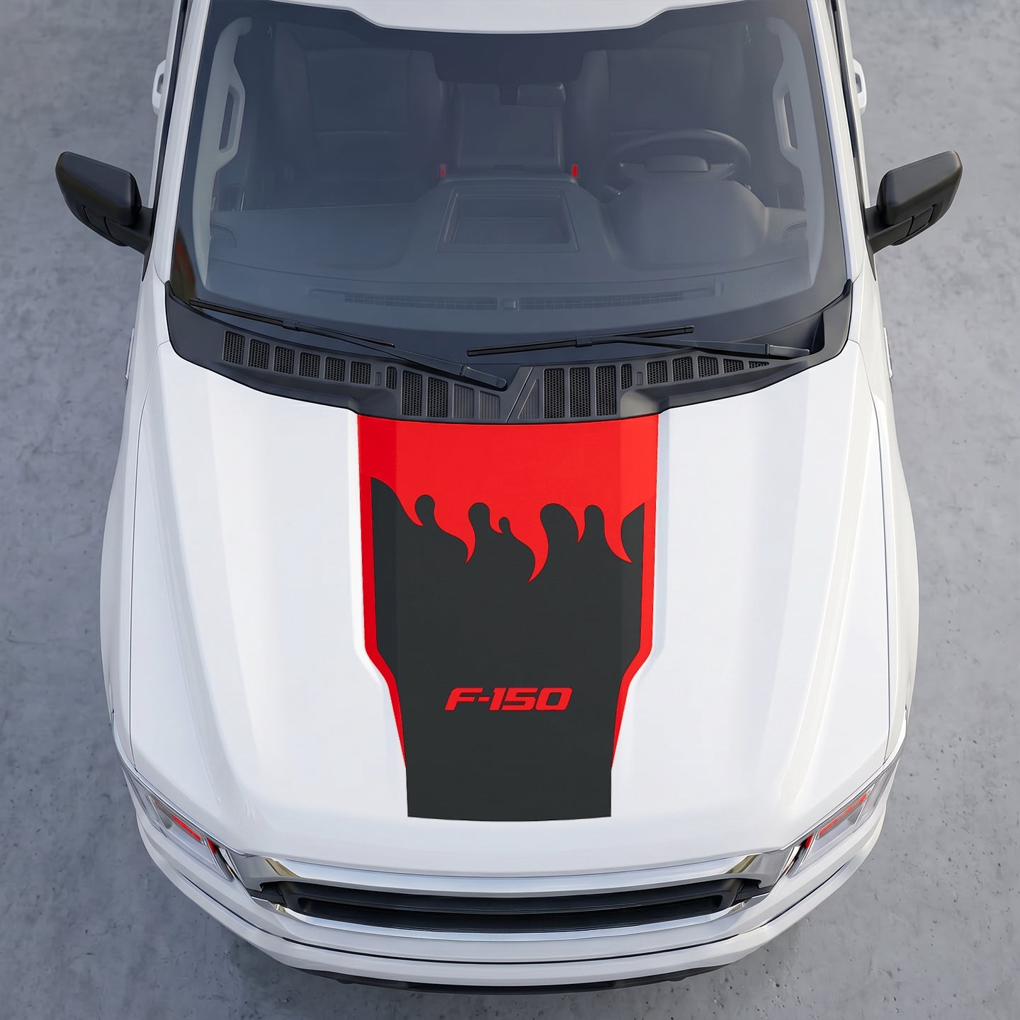 Hood Panel Decal/Sticker - Fire Flame Wave Hood Decal Wrap – Bold Liquid Flame Vector Graphic Kit - For Ford F-150 F150 2015-2020 - Premium Vinyl