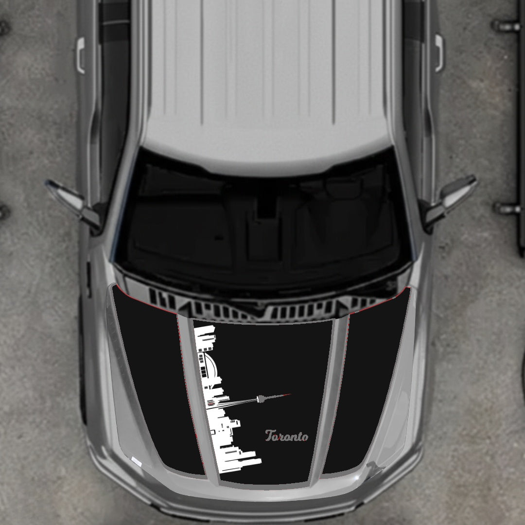Hood Panel Decal/Sticker - Toronto Skyline - Cut - Border Graphic Kit - For Ford F-150 2020-2026 - Premium Vinyl
