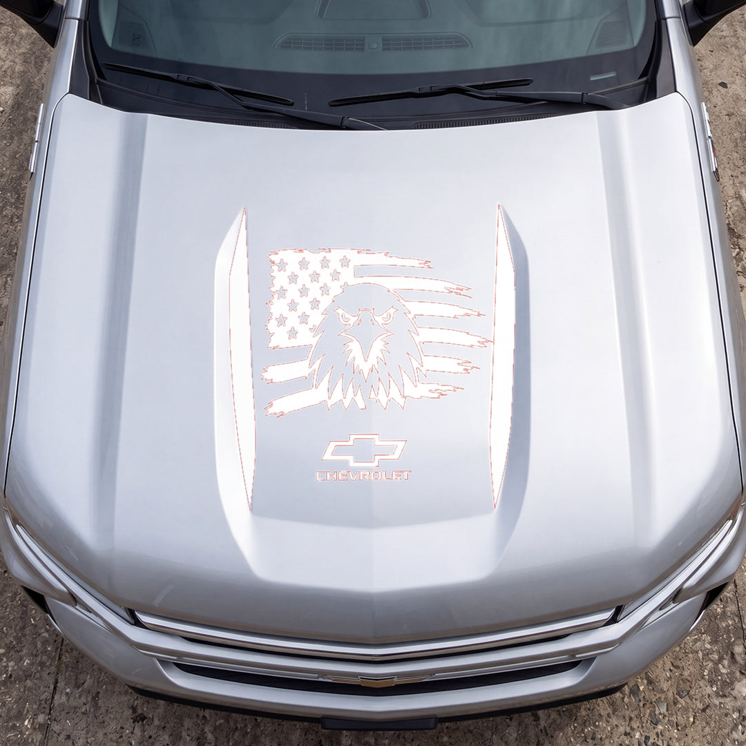 Hood Panel Decal/Sticker - American Facing Eagle Graphic Decal Graphic Kit - For Chevrolet Silverado 2019-2024 - Premium Vinyl