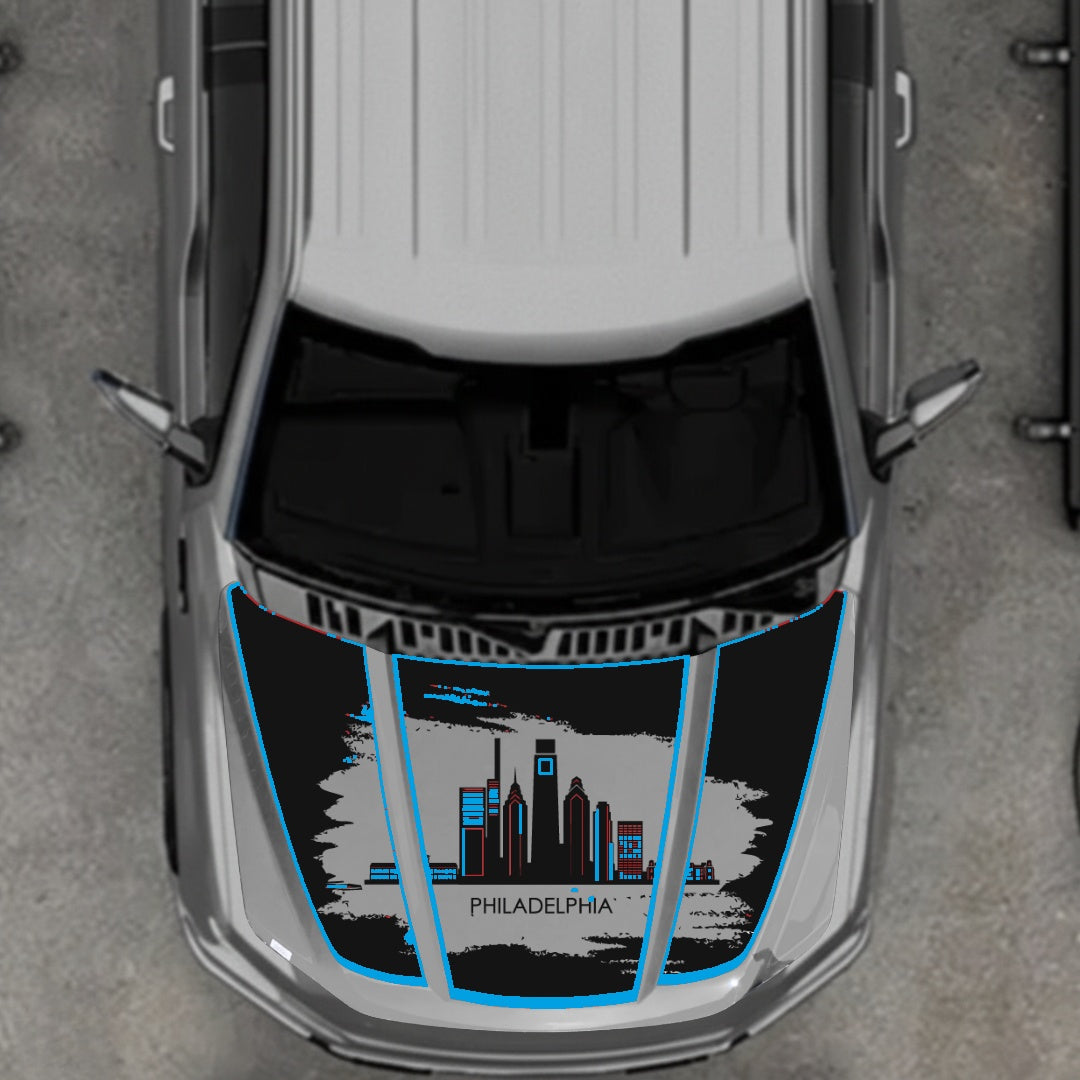 Hood Panel Decal/Sticker - Philadelphia - Cut - Border Graphic Kit - For Ford F-150 2020-2026 - Premium Vinyl