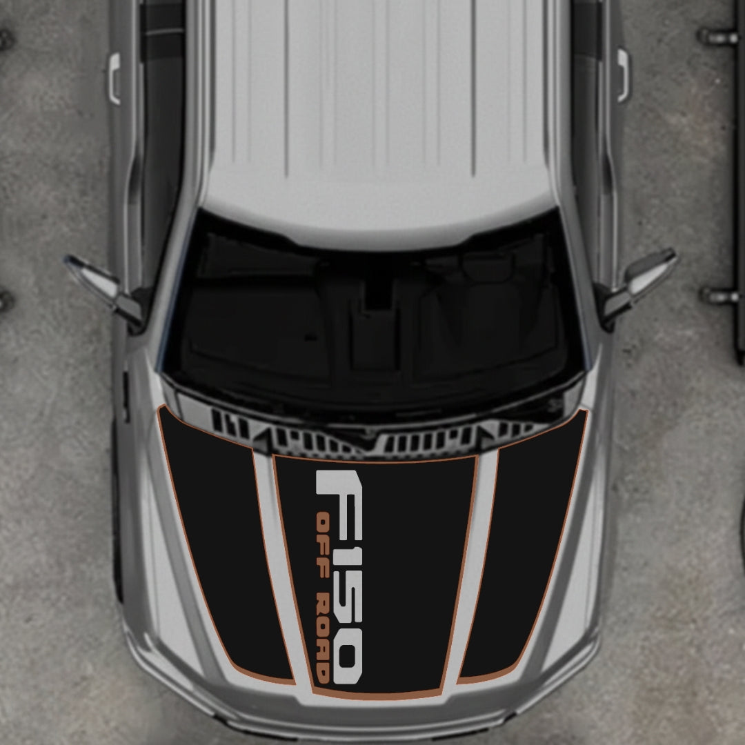 Hood Panel Decal/Sticker - Style 3 - Cut - Border Graphic Kit - For Ford F-150 2020-2026 - Premium Vinyl